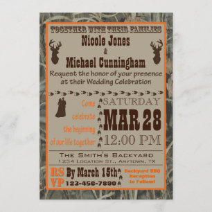 Camo and Hunting Burnt Orange Wedding Invitation
