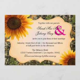 Camo and Orange Sunflower Wedding Invitation