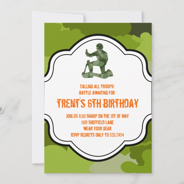 camo army man hunting adult boy twins birthday invitation (Front)