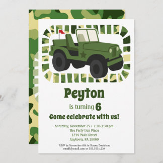 Camo Army Military Boys Birthday Party Invitation