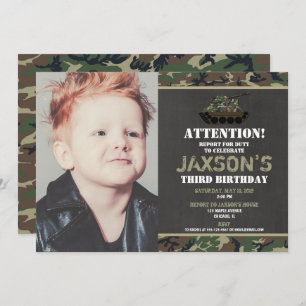 Camo Army tank Camouflage birthday photo Invitation