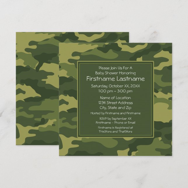 Camo Baby Shower or Party Invitation (Front/Back)