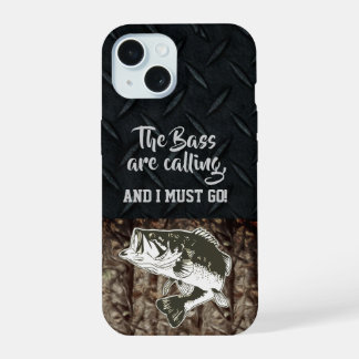 Camo Bass Fishing Men Diamond Plate Quote Angler iPhone 15 Case