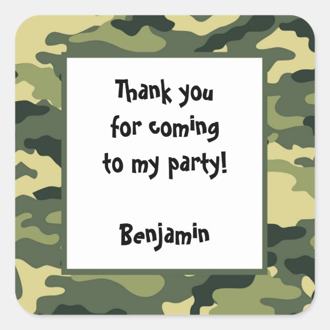 Camo Birthday Party Favour Sticker green (Front)