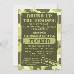 Camo Birthday Party Invitation, Army, Mission Invitation