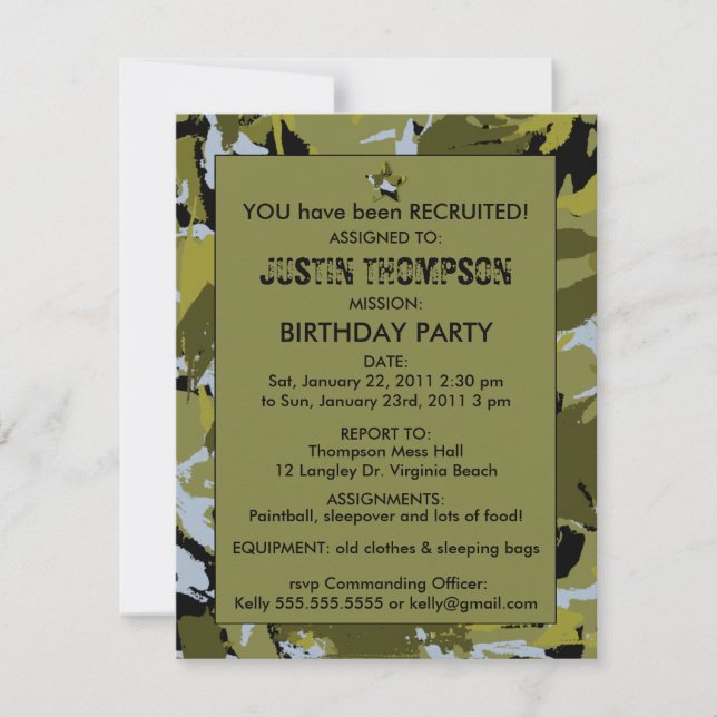 Camo Birthday Party Invititation Invitation (Front)