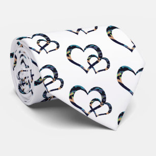 Camo Blue orange Double open heart design Tie