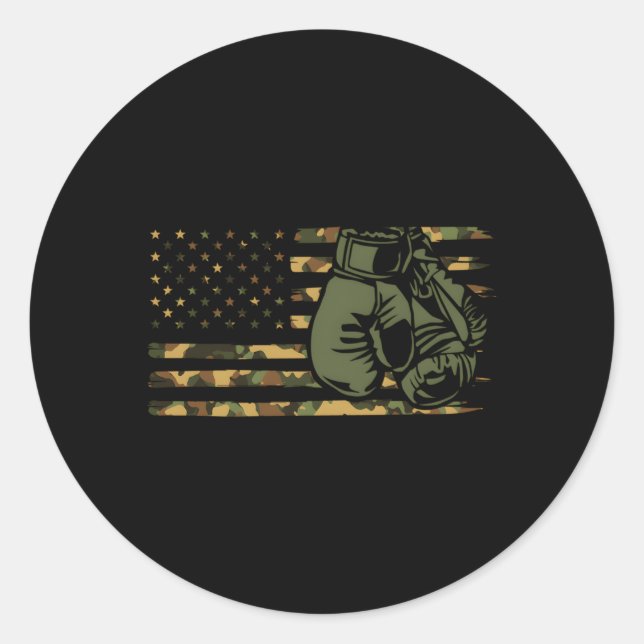 Camo Boxing Usa Flag For Boxer American Flag Boxin Classic Round Sticker (Front)