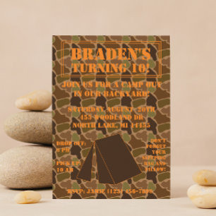 Camo Camouflage Backyard Campout Birthday Invite