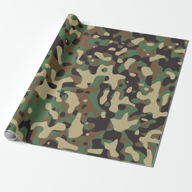 Camo Camouflage Green Brown Beige Army Military Wrapping Paper (Unrolled)