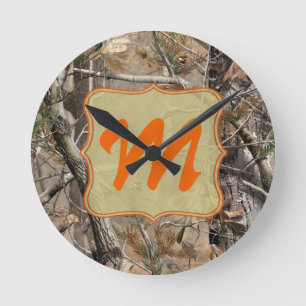 Camo Camouflage Huntin Monogram Initial Wall Clock