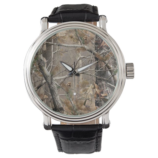 Camo Camouflage Hunting Real Leather Band Watch (Front)