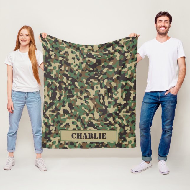 Camo camouflage pattern personalised name fleece blanket (In Situ)