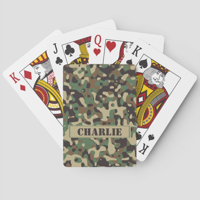 Camo camouflage pattern personalised name playing cards (Back)