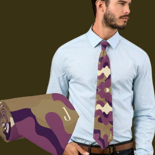 Camo camouflage purple green initial neck tie