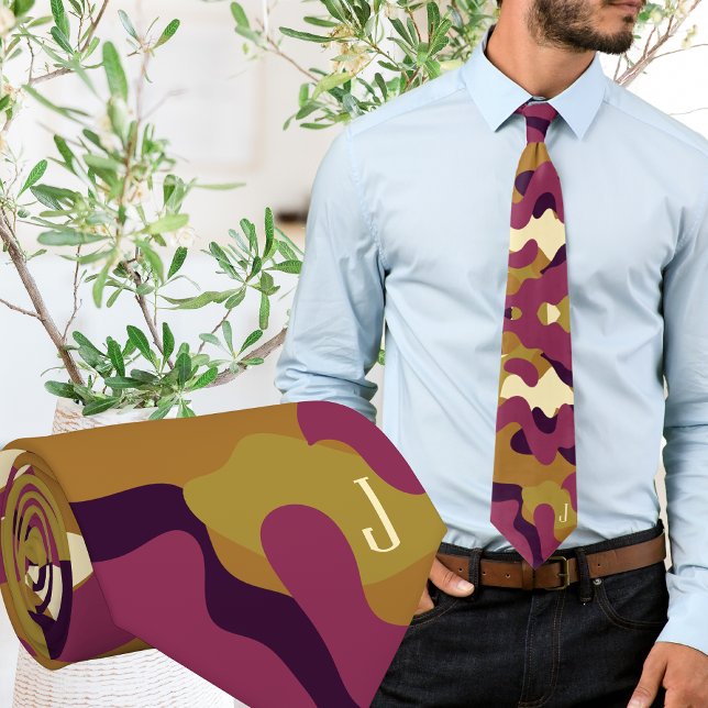 Camo camouflage purple green initial neck tie (Creator Uploaded)