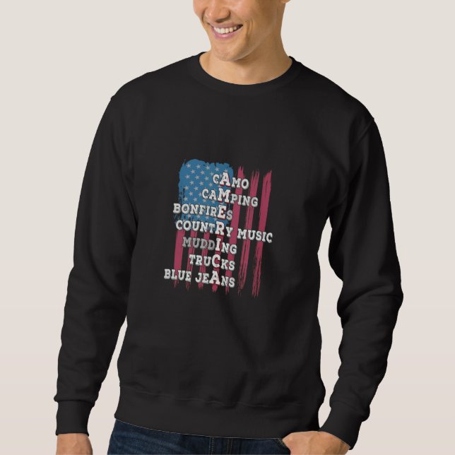 Camo Camping Bonfires Country Mudding Trucks Blue  Sweatshirt (Front)