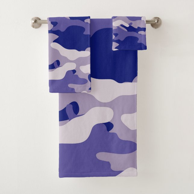 Camo Camping Hunting Blue Camouflage Bath Towel Set (Insitu)