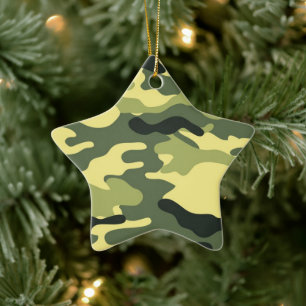 Camo Camping Hunting Green Camouflage Ceramic Tree Decoration