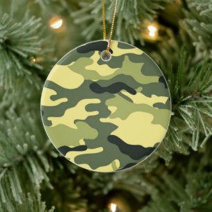 Camo Camping Hunting Green Camouflage Ceramic Tree Decoration