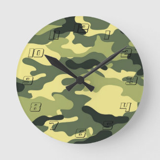Camo Camping Hunting Green Camouflage Round Clock