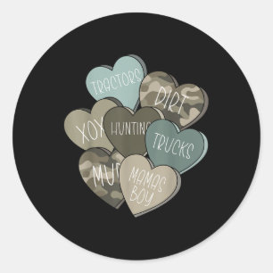 Camo Candy Heart Valentine Hunting For Kids Boys V Classic Round Sticker