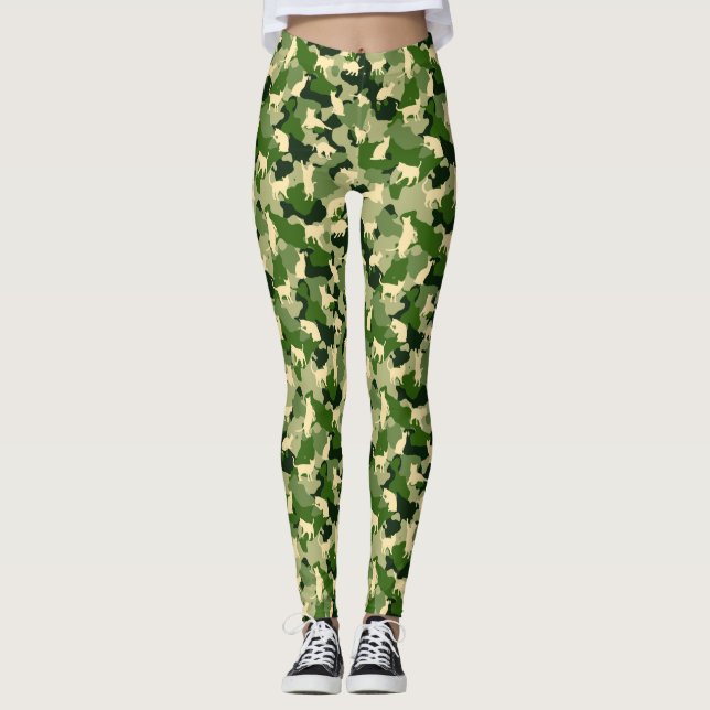 Camo Cats Green Leggings (Front)