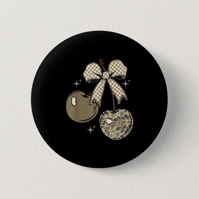 Camo Checkered Cherry Bow, Hunting,checkered Patte 6 Cm Round Badge (Front)
