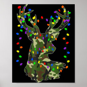 Camo Christmas Pajamas Hunting Reindeer With Deer  Poster