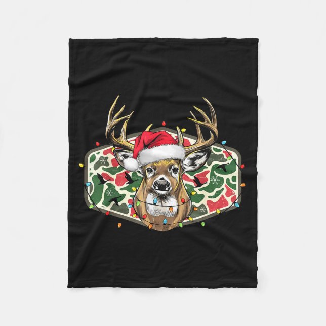 Camo Christmas Santa Deer Hunting Season Holiday O Fleece Blanket (Front)