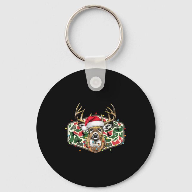 Camo Christmas Santa Deer Hunting Season Holiday O Key Ring (Front)