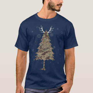 Camo Christmas Tree Snow Graphic Funny Hunting  T-Shirt