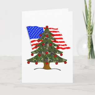 Camo Christmas Tree With American Flag Holiday Card