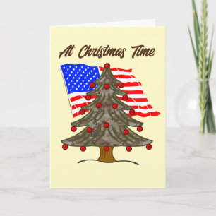 Camo Christmas Tree With American Flag Holiday Card