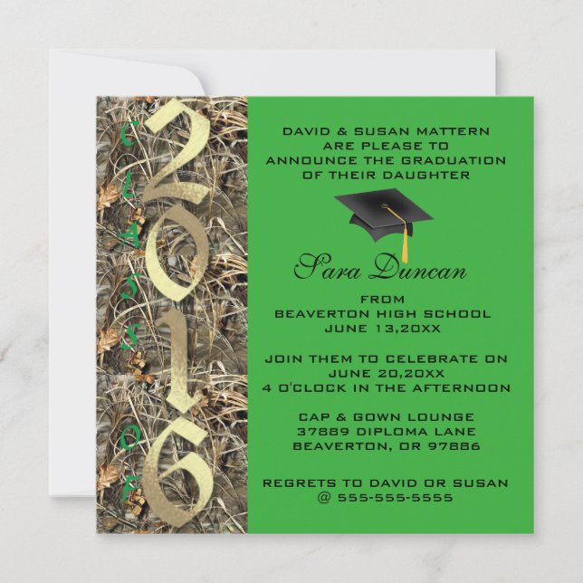 Camo Classic Elegant 2016 Graduation Invitation (Front)