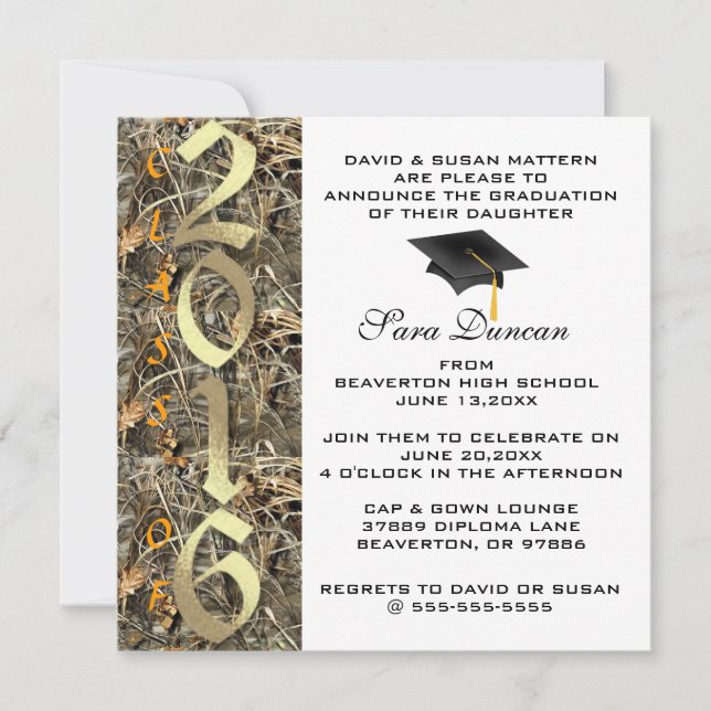 Camo Classic Elegant 2016 Graduation Invitation (Front)