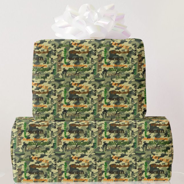 Camo Custom NAME Happy Birthday Gift Wrapping Paper (Creator Uploaded)