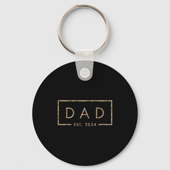 Camo Dad Est 2024, Fathers Day, New Dad Baby Annou Key Ring (Front)