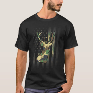 Camo Deer American Flag USA Military Tactical Camo T-Shirt
