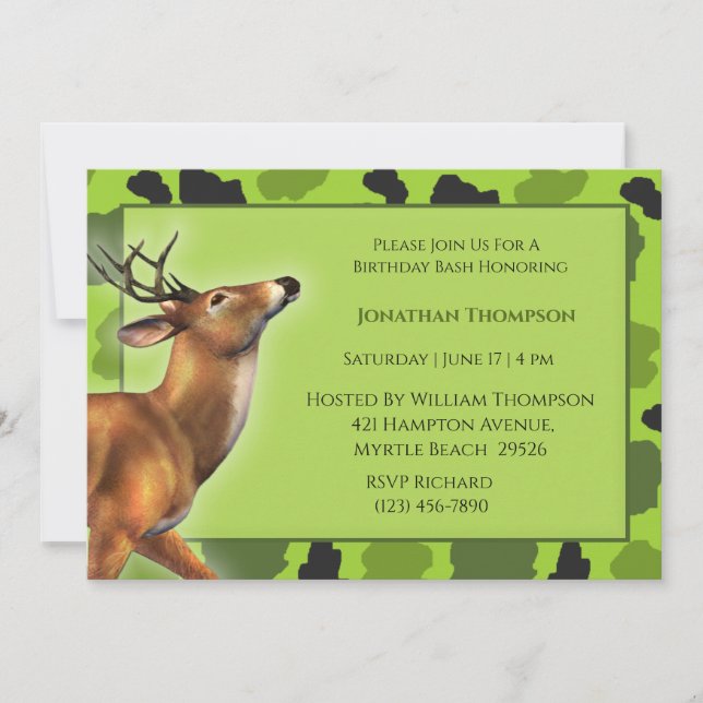 Camo Deer Birthday Invitation (Front)