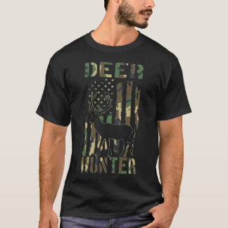 Camo Deer Hunter Shirt with American Flag Design	