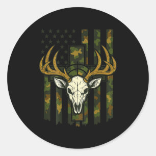 Camo Deer Hunting Elk Skull American Flag Youth Bo Classic Round Sticker