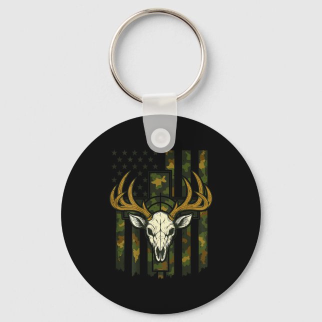 Camo Deer Hunting Elk Skull American Flag Youth Bo Key Ring (Front)