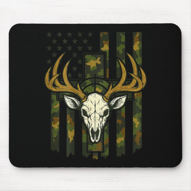Camo Deer Hunting Elk Skull American Flag Youth Bo Mouse Mat (Front)