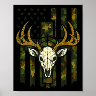 Camo Deer Hunting Elk Skull American Flag Youth Bo Poster