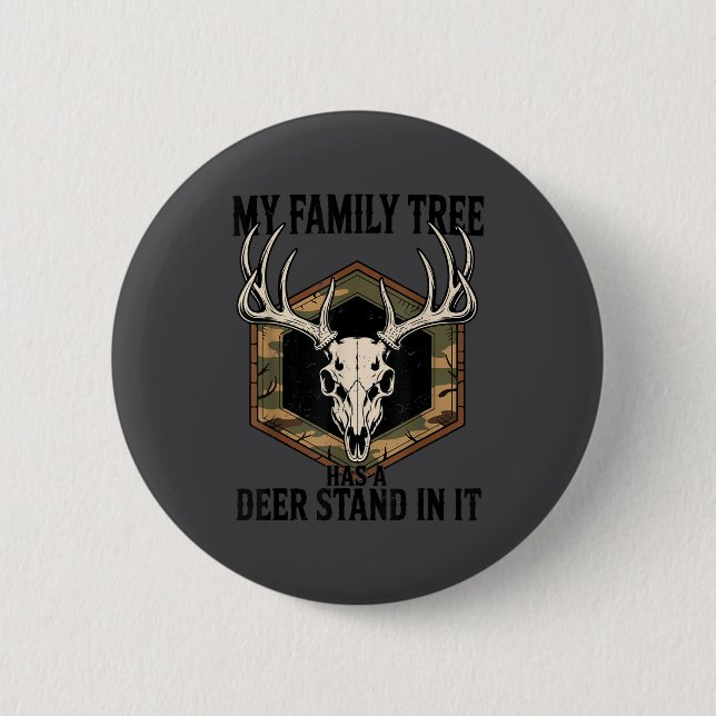 Camo Deer Hunting My Family Tree Has Deer Stand In 6 Cm Round Badge (Front)