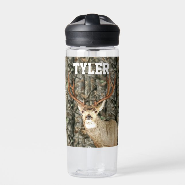 Camo Deer Hunting Name Men Sports Buck Water Bottle (Front)