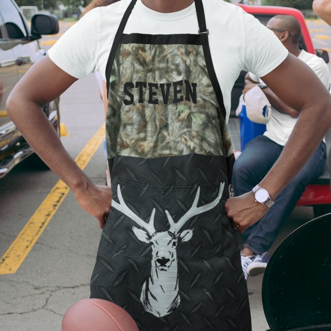 Camo Deer Hunting Name Sports Outdoors Men's Apron (Creator Uploaded)