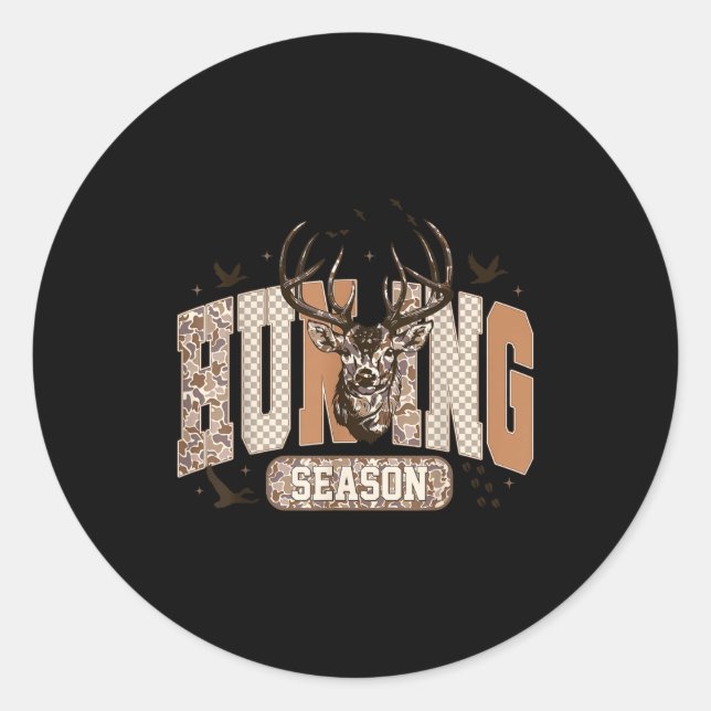 Camo Deer Hunting Season Wildlife Buck Antlers Hun Classic Round Sticker (Front)