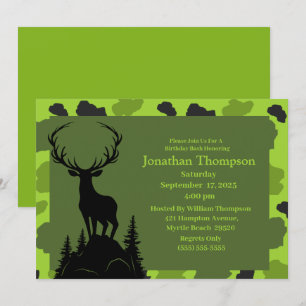 Camo Deer On The Hill Birthday Invitation